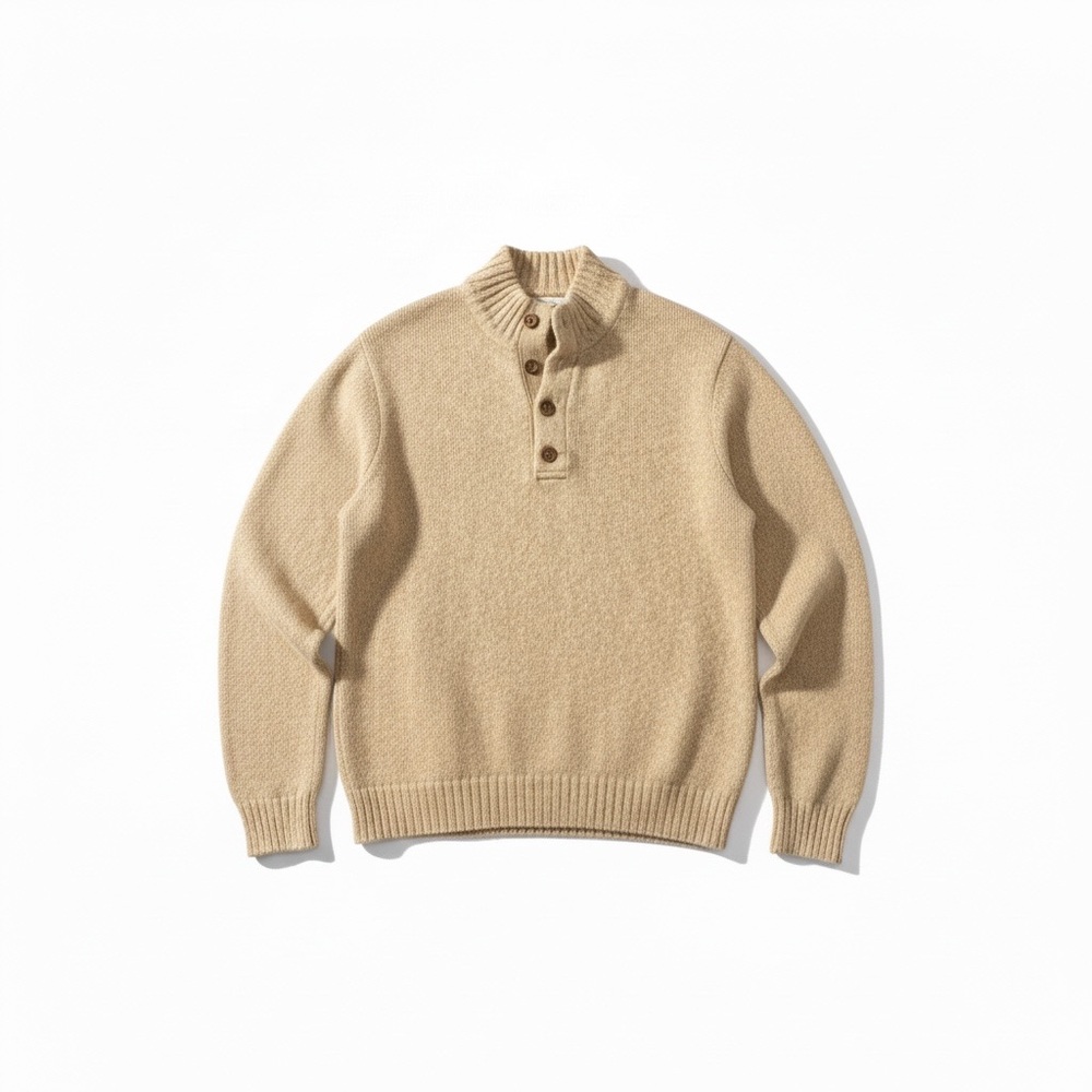 L.L. Bean Men's Tan Oatmeal Cotton Pull Over Sweater